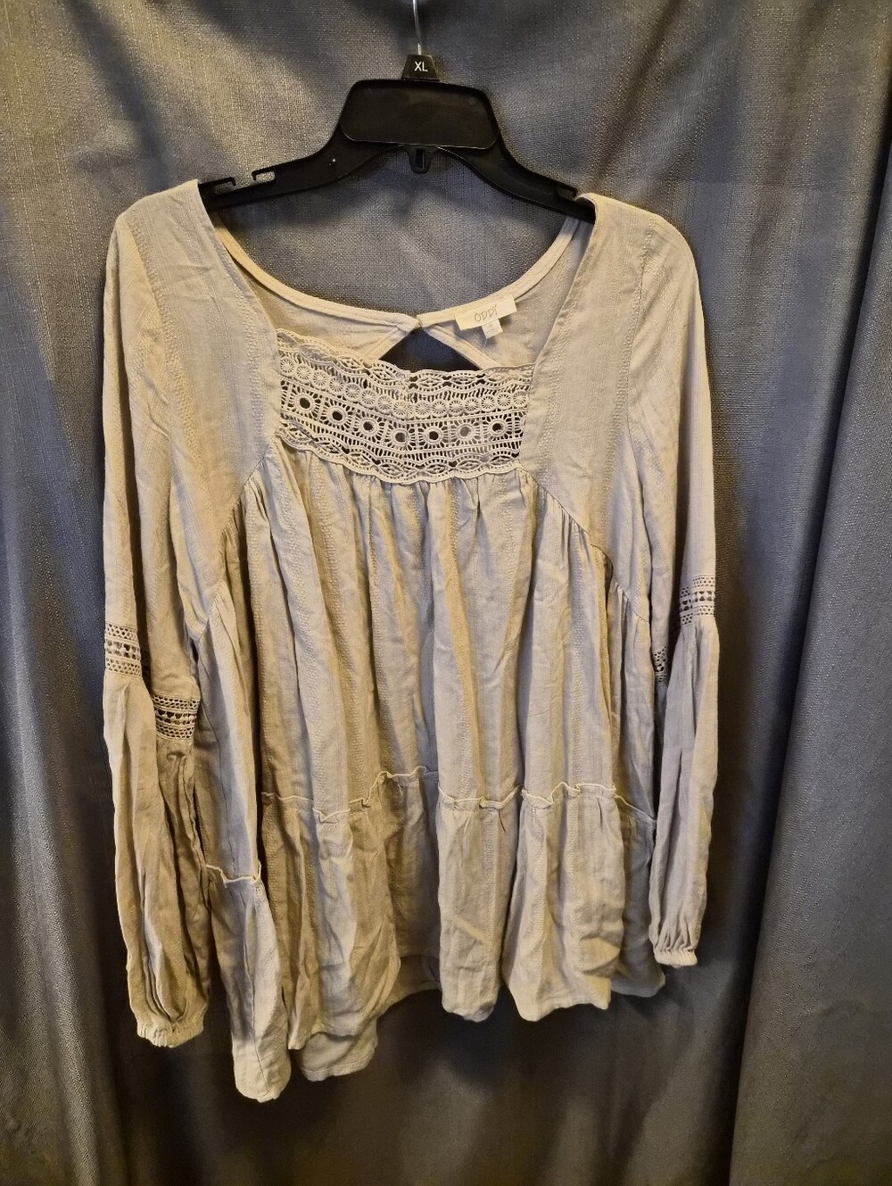 ODDY Lace-Yoke Peasant Tunic - Light Taupe
